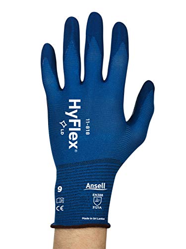 Ansell HyFlex 11-818 Guantes de Trabajo Multi-Usos, Sector Automotriz o Industrial, Negro, Tamaño 9 (12 Pares)