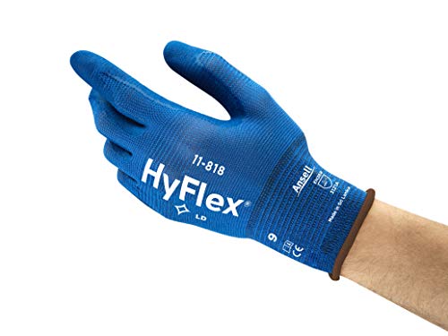 Ansell HyFlex 11-818 Guantes de Trabajo Multi-Usos, Sector Automotriz o Industrial, Negro, Tamaño 9 (12 Pares)