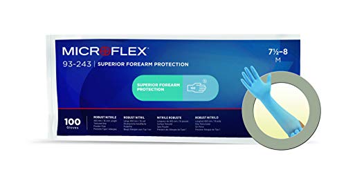 Ansell Microflex 93-243 Nitrilo Guantes con Puño más Largo Para Industrias de Procesado de Alimentos o Ciencias de la Vida, Azul, Tamaño XL (100 Guantes)