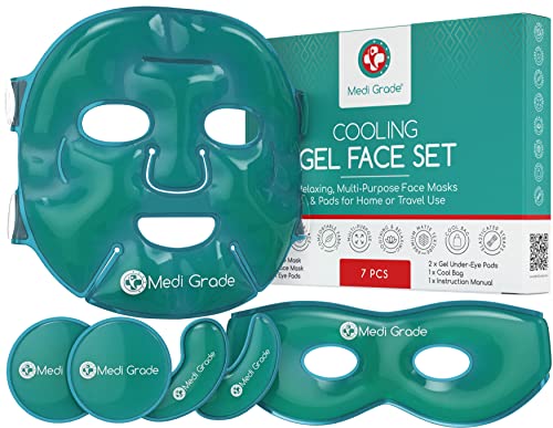 Antifaz de Gel Frío y Mascara de Gel para Ojos – Tecnología de Gel Facial de Medi Grade – Set para Cuidado Facial de Mujer y Hombre, Mascara de Frio para Cara Ojos y Anti Ojeras con Bolsa de Gel Frio