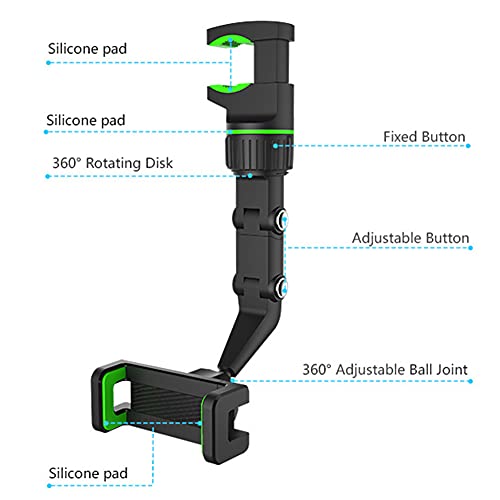 Anwangda Soporte para teléfono con espejo retrovisor de 360 °, soporte para teléfono y soporte para GPS, soporte para espejo retrovisor para la mayoría de los teléfonos móviles en el mercado (verde)