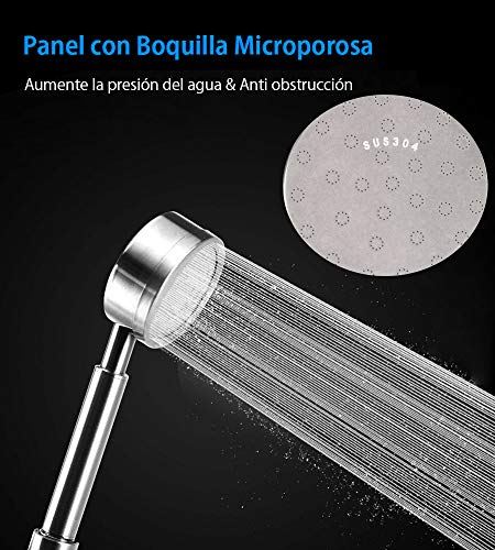 AOKKR Alcachofa de Ducha, Cabezal de Ducha de Mano de Alta Presión Ducha de Ahorro de Agua Ducha de Masaje Universal de Inoxidable Ducha, con 1.5m Manguera de Ducha & Soporte de Ducha Ajustable