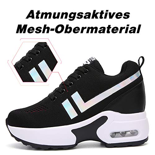 AONEGOLD Zapatillas de Deportivas Zapatos cuña Mujer Running Sneakers Interior Zapatos Casual Negro Blanco Negro Rojo (Negro Rojo,40 EU)