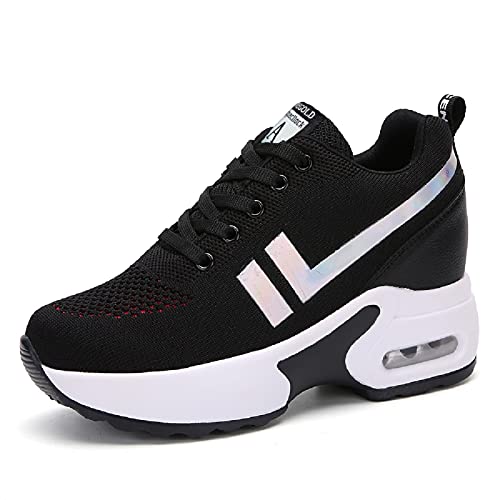 AONEGOLD Zapatillas de Deportivas Zapatos cuña Mujer Running Sneakers Interior Zapatos Casual Negro Blanco Negro Rojo (Negro Rojo,40 EU)