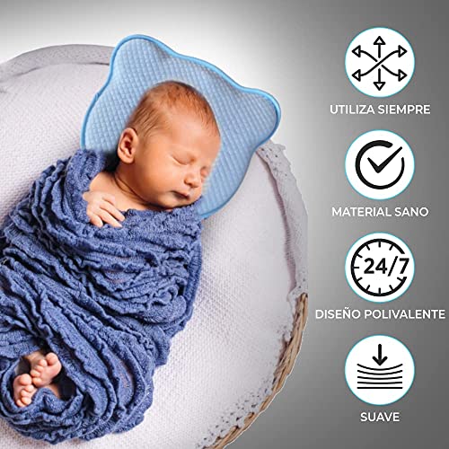 AQOS Baby | Almohada Bebe , 2 Fundas extraíbles y Lavables, Evitar plagiocefalia, Fabricada de Espuma viscoelástica, sin olores.