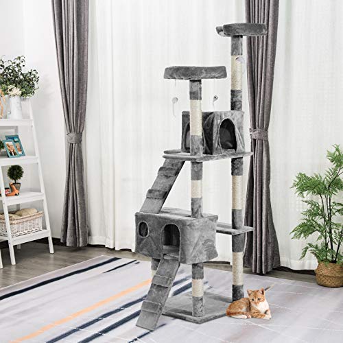 Arbol Rascador Gatos 50x50x170cm Dormir Jugar Centro Actividades Arañar Gris NUE (Gris)