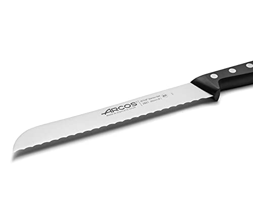 Arcos Serie Universal, Cuchillo Panero, Hoja de Acero Inoxidable Nitrum 200 mm con alveolos, Mango de Polioximetileno, POM Color Negro