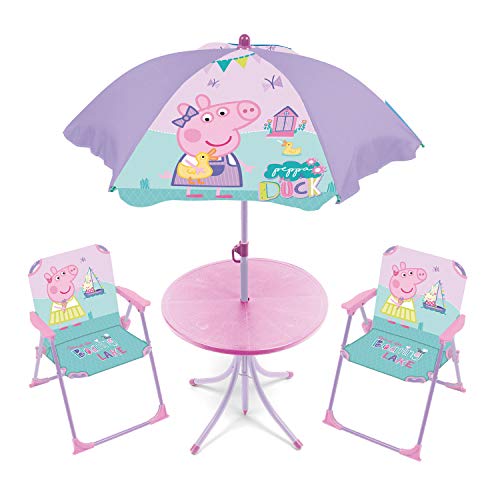 ARDITEX PP13347 Set de Mesa (50x50x48cm), 2 Sillas (38x32x53cm) y Sombrilla (diámetro 110cm) de EONE-Peppa Pig