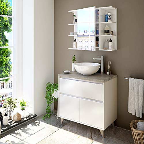 ARKITMOBEL Modulo Rinconero para Baño, Mueble con Estantes, Acabado en Blanco Brillo, Medidas: 20 cm (Ancho) x 65 cm (Alto) x 19,5 cm (Fondo)