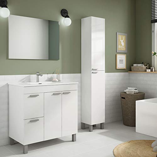 ARKITMOBEL Mueble de Baño, Columna de baño 2 Puertas y 4 Patas, Modelo Koncept, Acabado en Color Blanco Brillo, Medidas: 30 cm (Ancho) x 182 cm (Alto) x 25 cm (Fondo)