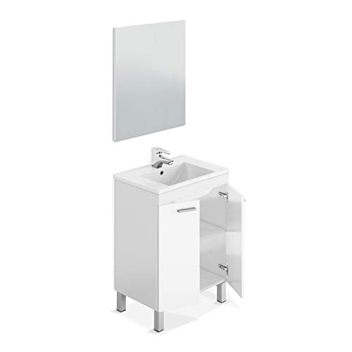 ARKITMOBEL Mueble de Baño con 2 Puertas y Espejo, Modulo Baño, Modelo LC1, Acabado en Blanco Brillo, Medidas: 60 cm (Ancho) x 80 cm (Alto) x 45 cm (Fondo)