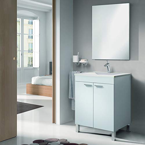 ARKITMOBEL Mueble de Baño con 2 Puertas y Espejo, Modulo Baño, Modelo LC1, Acabado en Blanco Brillo, Medidas: 60 cm (Ancho) x 80 cm (Alto) x 45 cm (Fondo)