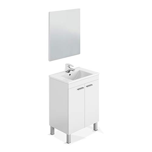 ARKITMOBEL Mueble de Baño con 2 Puertas y Espejo, Modulo Baño, Modelo LC1, Acabado en Blanco Brillo, Medidas: 60 cm (Ancho) x 80 cm (Alto) x 45 cm (Fondo)