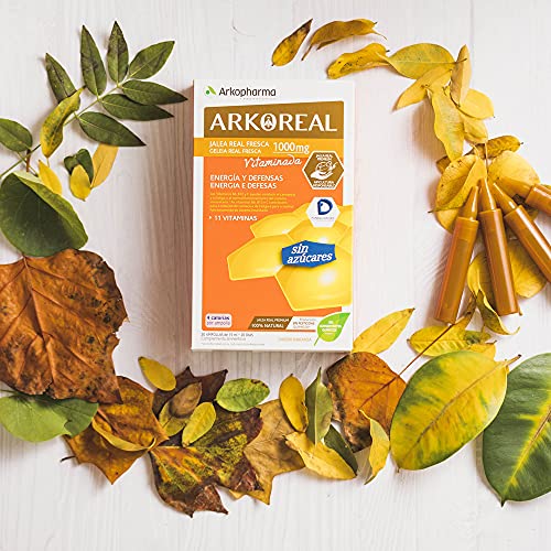 Arkopharma Arkoreal Jalea Real Vitaminada 1000mg Sin Azúcar 20 Ampollas, Refuerzo de Energía y Defensas, Jalea Real Premium, Complemento Alimenticio