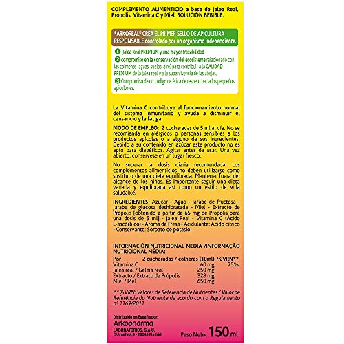 Arkopharma Arkoreal Jarabe Apetit Junior 150 ml Pack x2, Jalea Real, Quina y 8 Vitaminas, Estimula el Apetito, Sabor a Pera - Plátano, Complemento Alimenticio