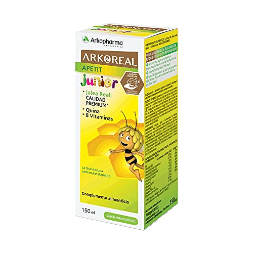 Arkopharma Arkoreal Jarabe Apetit Junior 150 ml Pack x2, Jalea Real, Quina y 8 Vitaminas, Estimula el Apetito, Sabor a Pera - Plátano, Complemento Alimenticio