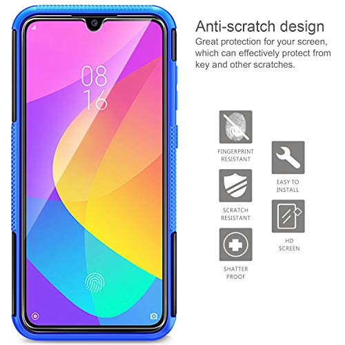 AROYI Funda Xiaomi Mi A3 + Protector de Pantalla, Mi A3 2 en 1 Duro PC Funda y Soft TPU Cáscara de Cubierta Protectora de Doble Funda Caso para Xiaomi Mi A3 + Azul