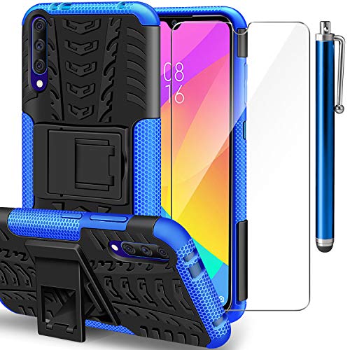 AROYI Funda Xiaomi Mi A3 + Protector de Pantalla, Mi A3 2 en 1 Duro PC Funda y Soft TPU Cáscara de Cubierta Protectora de Doble Funda Caso para Xiaomi Mi A3 + Azul