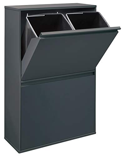 Arregui Basic CR604-B Cubo de Basura y Reciclaje de Acero con 4 Cubos, Gris Oscuro Antracita, 90,5 x 58,5 x 24,5 cm