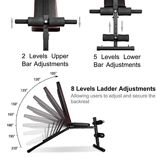 arteesol Banco de pesas plegable, ajustable, multifunción, banco inclinado, ejercicios de peso, aparatos de fitness, para el hogar