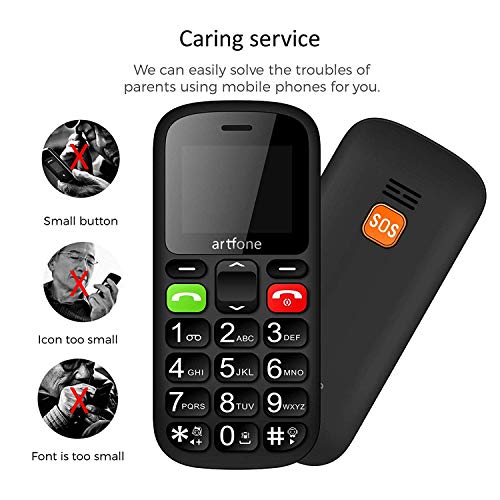 Artfone Teléfonos Móviles para Mayores Mayores con SOS botón,CS181 Senior, Fácil de Usar Celular para Ancianos con Negro