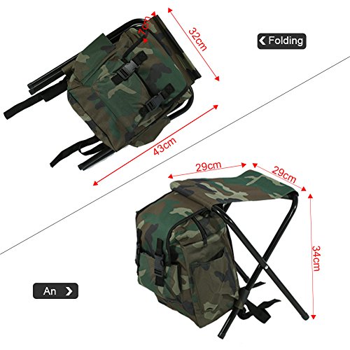 Asiento Plegable Portátil Taburete Plegable con Paquete de Mochila para Pesca Camping Viaje Picnic Excursiones