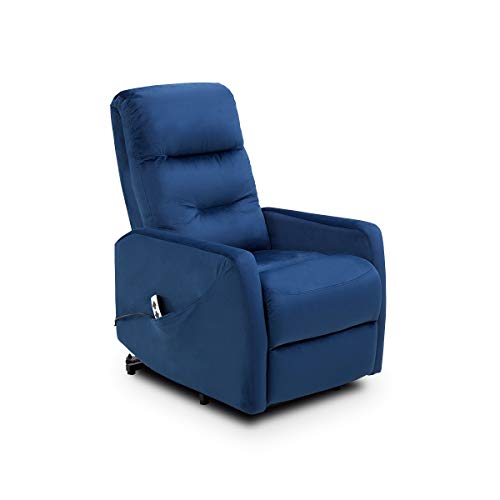 Astan Hogar Sillón Relax con Función Auto-Ayuda (Levanta Personas), Reclinación Eléctrica, Tapizado en Terciopelo. Modelo Moli AH-AR10400AZ, Azul,