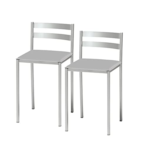 ASTIMESA Dos Taburetes de Cocina con Respaldo bajo Franjas horizontales en Polipiel Gris, Altura de Asiento 45 cms, TAFHGR