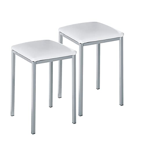 ASTIMESA Dos Taburetes de Cocina Cuadrado Polipiel Blanco, Altura de Asiento 45 cms. (TABCUABL)