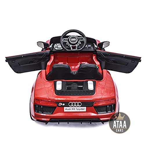 ATAA CARS Audi R8 Spyder Licenciado 12v Asiento Piel, Ruedas de Goma - Coche eléctrico para niños - Rojo