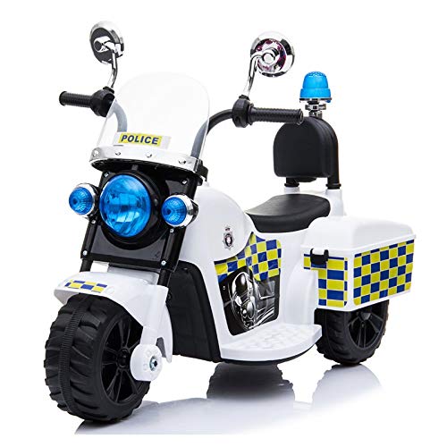 ATAA Moto de Policía Mini - Blanco - Moto eléctrica para niños con batería 6v. Moto de policía Infantil