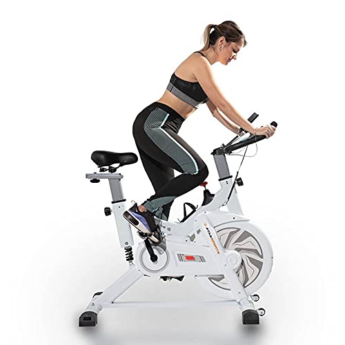 ATAA Power 300 Bicicleta de spinning - Blanco- Bicicleta estática de fitness, bicicleta estática con pantalla LCD con monitorización de calorías, velocidad, distancia y pulsómetro