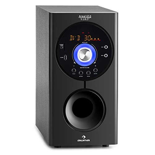 auna Areal 653 - Home Cinema 5.1 inalámbrico, Sistema Sonido Surround, Concept 620 Envolvente, Rendimiento 145W RMS, Subwoofer sidefiring, Altavoces satélite, Bluetooth, USB, SD, AUX, Negro