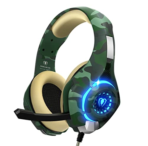 Auriculares Gaming con Micrófono, Cascos Gaming con Nivel de Sonido Envolvente Rico, Orejeras Proteicas y Micrófono Omnidireccional, Color Camuflaje, para PS4 PS5 PC Xbox One Switch