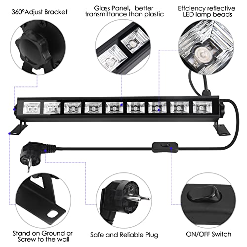 AUROHOPE 2 x 36 W LED barra de luz negra, luces de lavado UV, luces de aleación de aluminio con enchufe, interruptor para Glow Party, pintura corporal, póster fluorescente