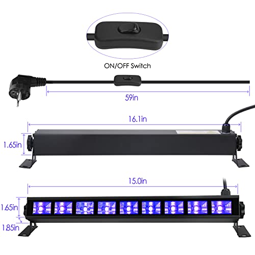 AUROHOPE 2 x 36 W LED barra de luz negra, luces de lavado UV, luces de aleación de aluminio con enchufe, interruptor para Glow Party, pintura corporal, póster fluorescente