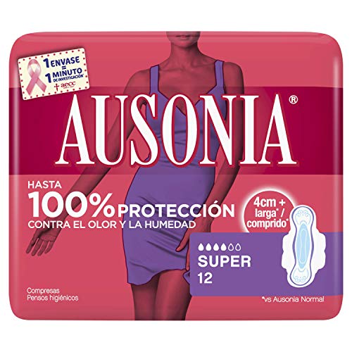 AUSONIA Super Compresas con Alas Absorbentes, Neutralizan El Olor, Finas, 12 Unidades