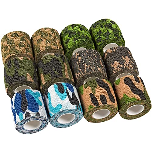 Autoadherente Wrap - 12 unidades de cinta de camuflaje cohesivo para veterinario de primeros auxilios deportes muñeca tobillo en 6 colores de camuflaje surtidos 5 pulgadas x 5 yardas