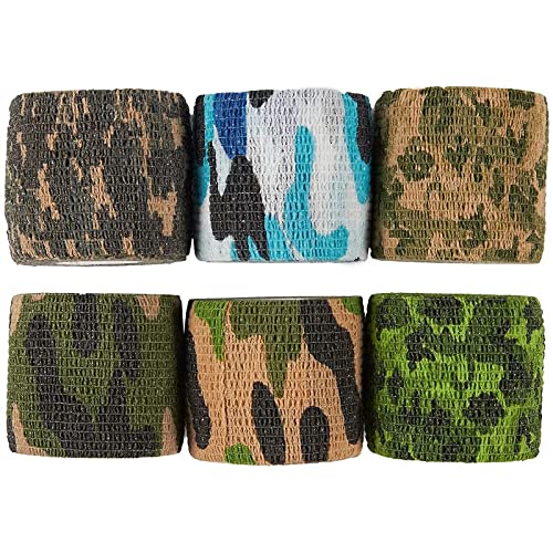 Autoadherente Wrap - 12 unidades de cinta de camuflaje cohesivo para veterinario de primeros auxilios deportes muñeca tobillo en 6 colores de camuflaje surtidos 5 pulgadas x 5 yardas