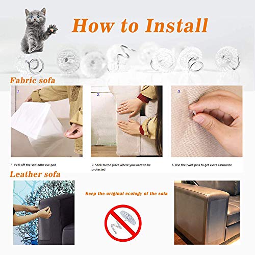 Auxsoul 6 Piezas Protector de Mueble de Gato,Rascador de Gato Transparente Protector Anti-Arañazo para Mueble con 30 Chincheta Giratoria Alfombra rascadora para gato para Mueble Puerta Pared de Madera