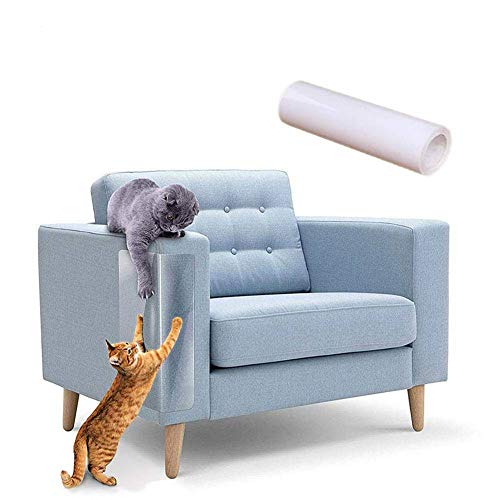 Auxsoul 6 Piezas Protector de Mueble de Gato,Rascador de Gato Transparente Protector Anti-Arañazo para Mueble con 30 Chincheta Giratoria Alfombra rascadora para gato para Mueble Puerta Pared de Madera