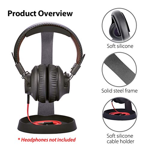 Avantree Soporte Auriculares HS102 - Universal Soporte Auriculares de Metal y Silicona con Bandeja para apoyar Cables,válido para Auriculares Sony, Bose, Shure, Jabra, JBL, AKG, para Juego y Pantalla