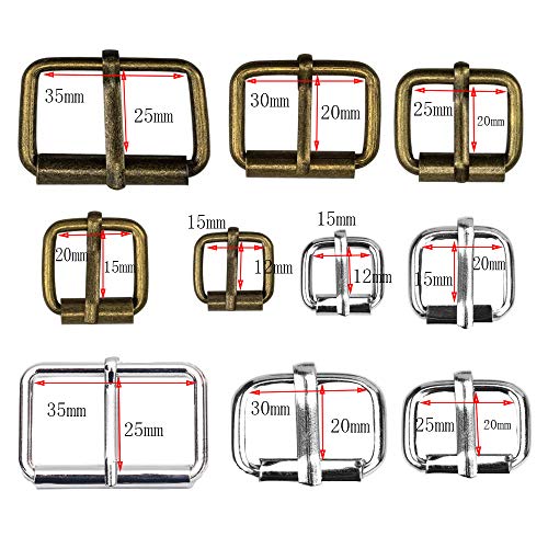 Aweisile Hebillas de Rodillo 50 Pzas Hebilla de Metal Hebillas de Metal Enrollables Hebillas 5 Tamaños 2 Colores Bronce y Plata para la Fabricación de Bolsos de Cinturón y Artesanía