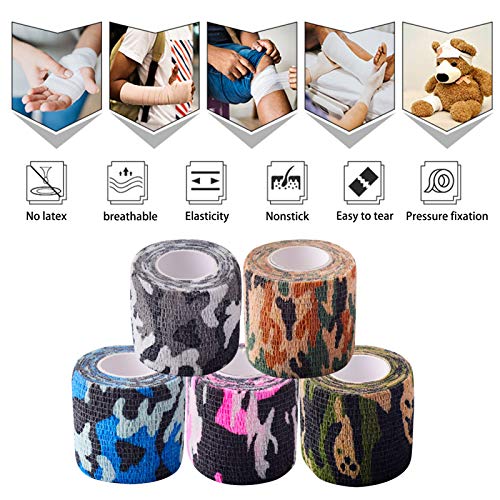 Awinker 10 Rollos Tape Crossfit Banda Venda Cinta Bendaje Adhesiva Deportiva de Caza Rollos Cling Auto Camuflaje