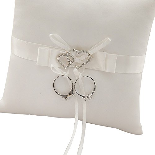 Awtlife Doble corazón Rhinestone boda anillo almohada marfil cojín portador 7 pulgadas