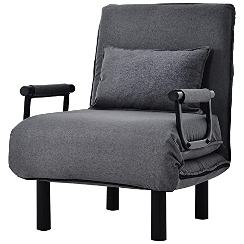 Azkoeesy Sofá Cama, Silla Convertible, Cama de Invitados Multifuncional, Lino Transpirable, Cama Plegable con Patas Ocultas para Habitaciones pequeñas (Gris)