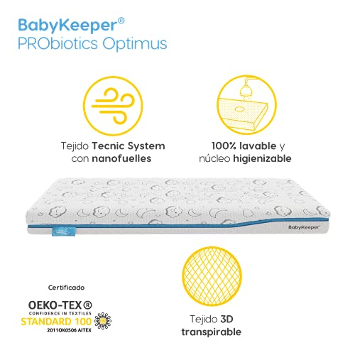 BabyKeeper | Colchón de Cuna PROBiotic | Previene la Muerte súbita | Tecnología Auto Higienizante | Avisa de la Fiebre | Previene la plagiocefalia (Optimus 60x120)