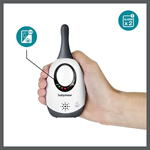 Babymoov Babyphone Simply Care Audio con función VOX, doble alarma y 2 adaptadores, alcance 300 m, Gris