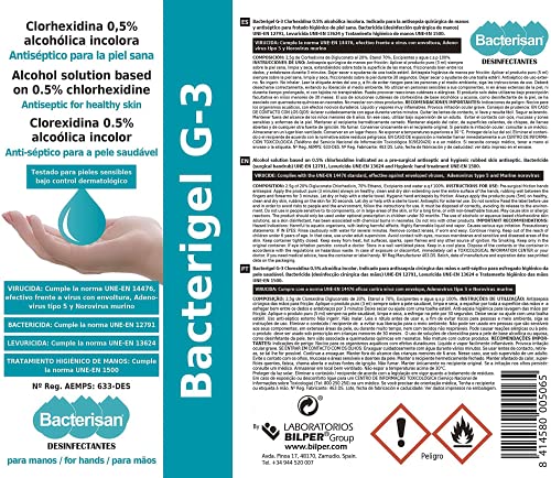 BACTERISAN Bacterigel G-3 750Ml | Gel de Manos Desinfectante Autosecante| Antiséptico para la Piel Sana | Testado Bajo Control Dermatológico y Pediátrico | Bacterisan 750 ml