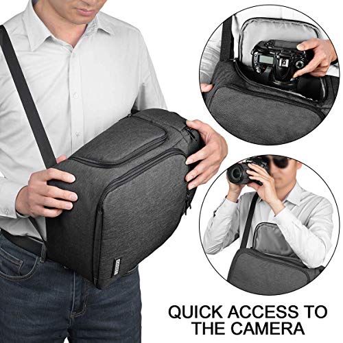 BAIGIO Bolso Bandolera para Cámara DSLR Canon Sony Nikon Pentax, Accesorios Mochila Cámara Reflex Impermeable Bolsa Cámara iPad 7.9inch y Trípode (Negro)